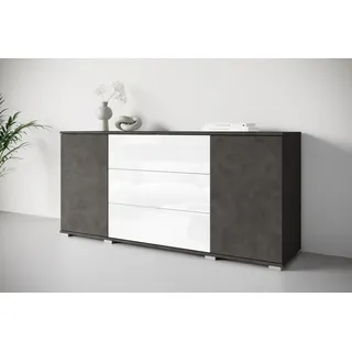 Sideboard OTTO HOME "Kenia, Kommode für das Schlafzimmer/Wohnzimmer", schwarz-weiß (matera anthrazit, weiß hochglanz), B:150cm H:69cm T:39cm, FSC-zertifizierter Holzwerkstoff, Hartfaserplatte, Kunststoff, Sideboards, Sideboard, Modernes Sideboard mit 3 Schubladen und 4 Fächern, Breite 150 cm