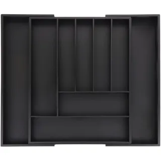 Relaxdays Besteckkasten ausziehbar, Bambus, HBT: 5 x 33,5-49,5 x 44,5 cm, 7-9 Fächer, Besteckeinsatz Schublade, schwarz