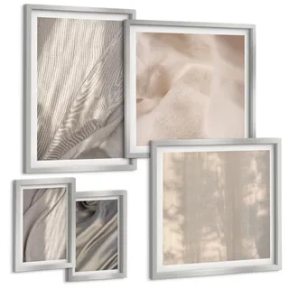Tulup Bilder SET 5er Set - 50x50 cm & 20x30 cm & 40x60 cm Silberner Rahmen - Nahaufnahme von natürlichen Boho-Stoffen , Silberfarben , Kunststoff , Rechteckig , 40x60 cm , gerahmt , Bilder & Rahmen, Bilder