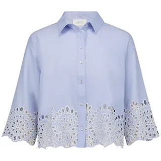 Klassische Bluse CARTOON "Casual-Bluse mit Stickerei", Damen, Gr. 44, blau (hellblau), Obermaterial: 55% Baumwolle CO. 45% Lyocell CLY., Blusen Klassische Bluse