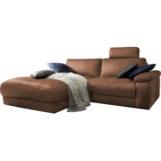 KAWOLA Sofa LOLA Ecksofa Leder braun mit motorischer Relaxfunktion Recamiere links - Braun