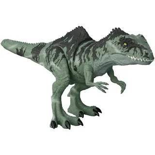 Mattel Jurassic World - Strike 'n Roar Riesen-Dino Giganotosaurus Spielfigur, grün, beweglich mit Brüll- und Schnapp-Reaktion, mit AR-Funktion