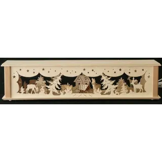 Schwibbogenerhöhungen beleuchtet mit Futterkrippe und Rehe b x h= 52x10cm NEU