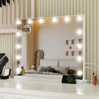 teousev Schminktischspiegel mit Beleuchtung, 50.2x42cm Hollywood Spiegel mit 14 LED-Glühbirnen, Dimmbarer Schminkspiegel für Make-Up