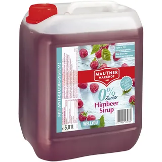 Mautner Markhof Sirup Himbeere 0 % Zucker – 5 L Gastro-Flasche – zuckerfreier Himbeersirup für Großverbraucher