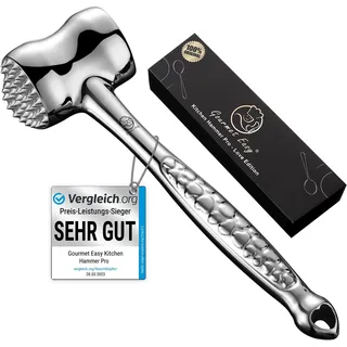 Fleischklopfer Edelstahl spülmaschinenfest | Original Design | Doppelseitiger Schnitzelklopfer ideal für Schnitzel, Koteletts, Steaks | Fleischhammer mit 5 Jahre Garantie | Herz-Geschenk Edition