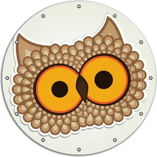 Wallario rundes Outdoor-Poster für Garten oder Balkon, Motiv Lustige Comic Eule mit großen Augen, 90 cm Durchmesser - Grün