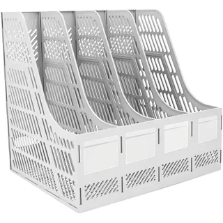 Elezeal Zeitschriftensammler, stabiler HIPS Kunststoff 4 Vertikaler Buch-Organizer mit hohlem Design, langlebiger A4-Desktop-Aktenregal, Dokumentenaufbewahrung, Zeitschriftenhalter für Büro, Schule