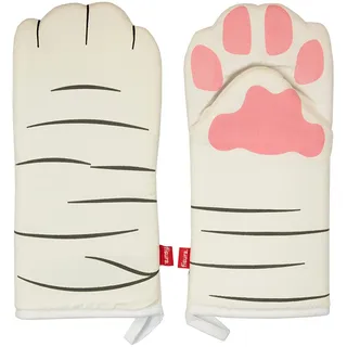 FISURA Katzen-Ofenhandschuhe, Bedruckt, Original-Handschuhe, Weiß und Schwarz, lustiger Ofenhandschuh aus Baumwolle, 14 x 30 cm, Baumwolle und Polyester