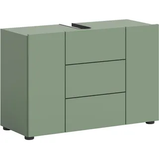 Waschbeckenunterschrank WELLTIME "BIEL, Breite: 82 cm, 3 Türen, 4 Fächer, Siphonausschnitt", smoke grün nachbildung, schwarz, B:82cm H:56cm, FSC-zertifizierter Holzwerkstoff, Schränke, Waschbeckenunterschrank, Waschbeckenunterschrank, Unterschrank, WBU, Badezimmer, Bad