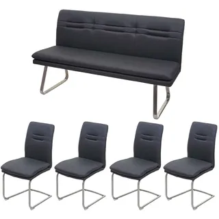 Mendler Esszimmer-Set HWC-H70, Esszimmergruppe Sitzgruppe Esszimmergarnitur, Stoff/Textil Edelstahl gebürste