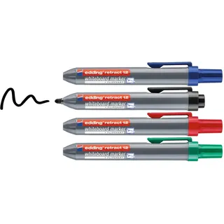 edding retract 12 1,5-3 mm, 4 Whiteboard Stifte - Rundspitze (Blau, Rot, Grün, Schwarz, 3 x)