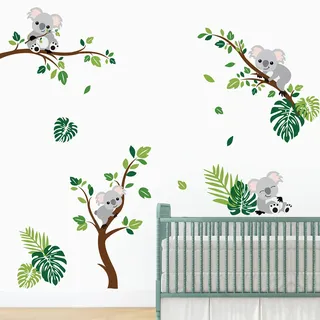 decalmile Wandtattoo Koala Baum Wandsticker Tiere Palmen Groß Wandaufkleber Babyzimmer Kinderzimmer Schlafzimmer Wanddeko