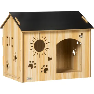 PawHut Hundehütte aus Holz Kleintierhaus mit Lüftungsöffnungen Hundehaus mit Dach Hundehöhle Indoor MDF Eiche+Schwarz 69 x 50 x 58,5 cm - Braun, Schwarz