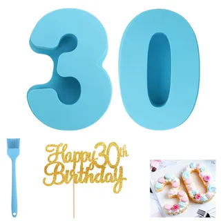 Yzalen Silikon Kuchenform Zahlen, Silikon Backform Zahlen, Eingedickt Number Cake Backform, Zahlenbackform für Hochzeit Jubiläum, Geburtstagstort (blau-30)
