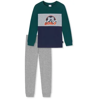 Schlafanzug SCHIESSER "Pyjama", Herren, Gr. 104, grün (grün, grau), Obermaterial: 100% Baumwolle CO(Bio)., Homewear-Sets Schlafanzug
