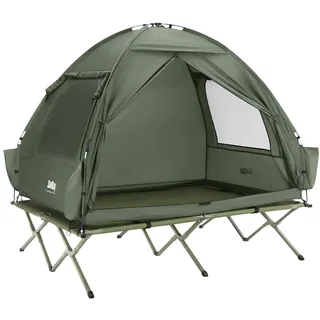 SoBuy Feldbett mit Zelt 2 Personen 4in1 Zelt auf Stelzen mit Rolltasche Wasserdichtes Campingbett Outdoor Campingliege Familienzelt ohne Matratze Angelzelt Grün 193x188x145cm bis 180 kg OGS32-II-L-GR