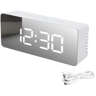 ThreeH LED Spiegel Tischuhr mit Snooze Funktion Temperaturanzeige Digitaler Wecker für Schlafzimmer Home Deko Weiß