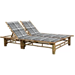 Design New 2-Personen-Sonnenliege mit Auflagen Bambus - Gartenliegen Möbel2025 CHY9688682 4parcel - Grau