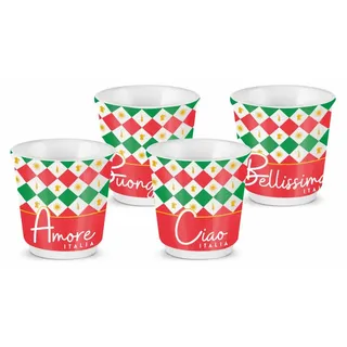 Bialetti Tricolore, Set, 0,08 l, Tasse, Espresso, Mehrfarbig, Porzellan - Bunt