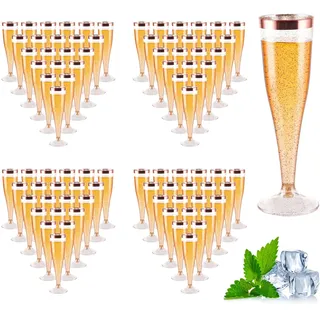 AKOLAFE 100 Stück Sektgläser Plastik 150ml Sektgläser Kunststoff Mehrweg sektglaser mit Rosa Rand BPA-frei Sektglas Stapelbare Champagnergläser Rosa für Hochzeiten, Geburtstage, Party