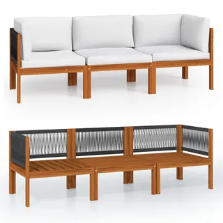 vidaXL 3-Sitzer-Loungesofa Holz Akazie natur/cremeweiß