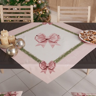 PETTI Artigiani italiani - Weihnachts-Tischläufer, Tischläufer für die Weihnachtsküche, Tischläufer 90 x 90 cm, Tischläufer mit rosa Schleife und Federn, 100 % Made in Italy