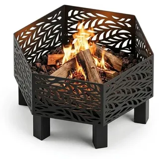 MetaloPro Hexa Grid Feuerschale sechseckig – Feuerstelle Garten 70 cm, 3 mm Stahl geschweißt, Lasercut Gitter-Muster, schwarz pulverbeschichtet, EU-Herstellung