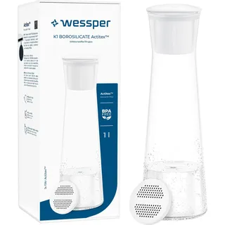 Wessper Glaskaraffe mit Deckel, Wasserkaraffe,glaskaraffe mit deckel mit Wasserfilter, glaskaraffe 3 liter für Saftgetränke Eistee Wasser Kaltes - Weiß