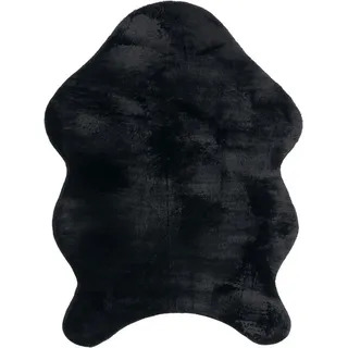 Paco Home Fellteppich »Pelt 640« fellförmig 16 mm Höhe Kunstfell, Fellform Weich Einfarbig rutschfest schwarz 120x160 cm Fell-form