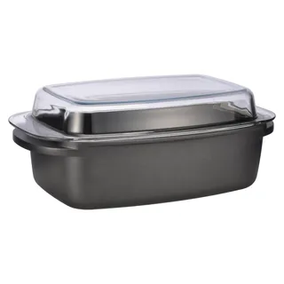 Aluguss Bräter 39 x 22 cm mit Glasdeckel - 5,6 L - Metall Schmortopf mit Antihaft Beschichtung - Kasserolle Servierpfanne Auflaufform spülmaschinenfest