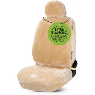 Walser Autositzbezug Teddy, Sitzbezug Kunstfell, Auto-Schonbezug in Lammfell-Optik, Flauschiger Plüsch-Schonbezug vegan beige