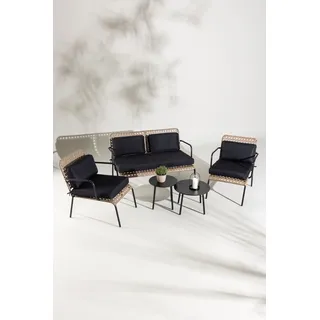 Venture Home Gartenlounge-Set "Paola, großzügiges Outdoor-Set für hohen Sitzkomfort" 5 tlg. Loungemöbel rund, Stoffbezug, angenehm, wetterfest, schwarz, natur, schwarz