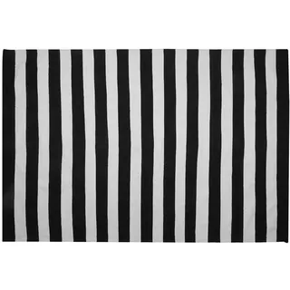 Beliani Outdoor Teppich Schwarz Weiß Kunststoff 160 x 230 cm Kurzflor Gestreift Handgewebt Rechteckig - Schwarz, Weiß