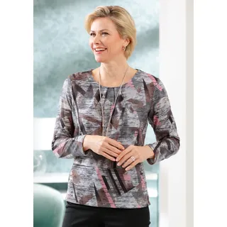 Langarmshirt CLASSIC "Winter-Shirt", Damen, Gr. 48, braun (braun, hellgrau, bedruckt), 95% Polyester, 5% Elasthan, gemustert, mehrfarbig, Rundhals, Shirts Langarmshirt