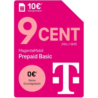 Telekom MagentaMobil Prepaid Basic | 9ct pro Minute/SMS in alle dt. Netze | 10 EUR Startguthaben I optionale Dayflat (50 MB) für mobiles Surfen verfügbar I ohne Vertragsbindung, volle Kostenkontrolle