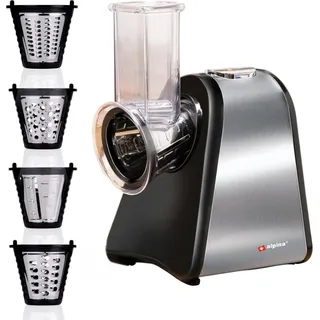 alpina Elektrische Gemüseschneider Mandoline - Elektrische Gemüseraspel mit 4 RVS Messern - Multifunktionale Elektrische Reibe - Elektrischer Gemüsehobel Multifunktional - Silber