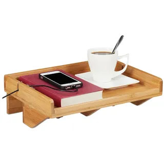 Relaxdays Bettablage Natur Bambus zum Anklemmen 33x24 cm , Hellbraun , Holz, Metall , 33x9.5x24 cm , Schlafzimmer, Nachtkästchen