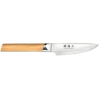 KAI Seki Magoroku Composite Officemesser 9 cm Klingenlänge - SUS420J2 Edelstahl 56 HRC /VG 10 Stahl 61 HRC - heller gemaserter Pakkaholzgriff - Handgefertigt in Japan - Durchgehender Erl