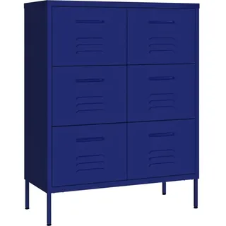 vidaXL Sideboard mit 6 Schubladen, 80/35/101,5 cm, aus Stahl, in Marineblau , Blau , Metall , 80x101.5x35 cm , Kleinmöbel, Kommoden, Sideboards