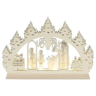 Schwibbogen Weihnachtsmann bei der Bescherung LED natur BxHxT 23,5x16x3cm - Naturbelassen