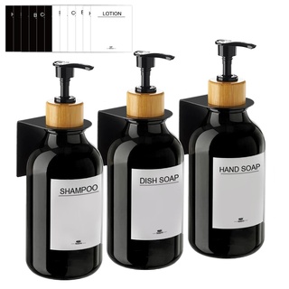 RISAKOGO Seifenspender Wandbefestigung Ohne Bohren,3er Set 500ml Seifenspender Wand Schwarz Schampoospender Dusche Spülmittelspender Shampoo Spender für Küche Bad