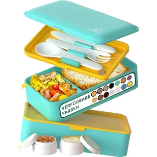 Umami All-in-1 1,2L Bento Lunchbox Erwachsene mit Besteck, 2 Saucenbehältern als Brotdosen Salat, Snack Bento Box, Auslaufsicher Brotdose Erwachsene, Inkl. Zubehör Brotdose mit Fächern für Meal Prep