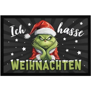 MoonWorks® Fußmatte Grinch Weihnachten mit Anti Spruch Ich Hasse Menschen Sarkasmus Ironie rutschfest & waschbar Weihnachten schwarz 60x40cm