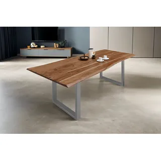 Esstisch Baumkante massiv Akazie natur 120 x 80 silber MILO - Naturbelassen