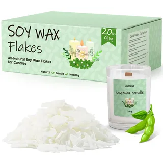 UNOTENA Sojawachs Flocken für Kerzen, Wachs Kerzenwachs 226G/9KG/18KG, Kerzenwachs zum Gießen, 100% Natürliches Öko Sojawachs für Kerzen[ 9KG ]