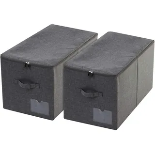 Amonsen 2 Stück Aufbewahrungskorb mit Deckel, starr & faltbar & waschbar, platzsparende Boxen für Bettwäsche, Kleidung, Bücher, Fotoalben, schwarz-grau