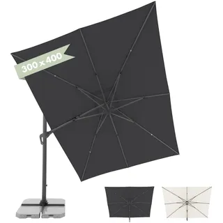 Doppler großer Pendelschirm Jack 400x300cm Anthrazit I Sonnenschirm für Terrasse I Ampelschirm knickbar I Kurbelschirm UV-beständig aus Aluminium I Multifunktions-Pendelschirm