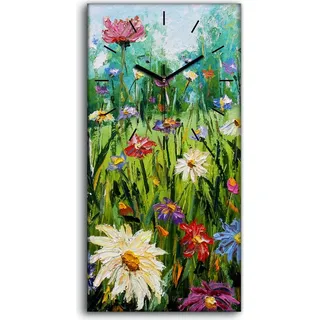 Leinwand Wanduhr Wandkunst Uhr Kunstdruck 30x60 Gemälde von Blumen wiese modern - schwarze Hände
