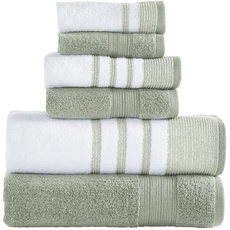 Modern Threads 6-teiliges Set, 2 Badetücher, 2 Handtücher, 2 Waschlappen, schnell trocknend, Weiß/Kontrast Reinhart Sage